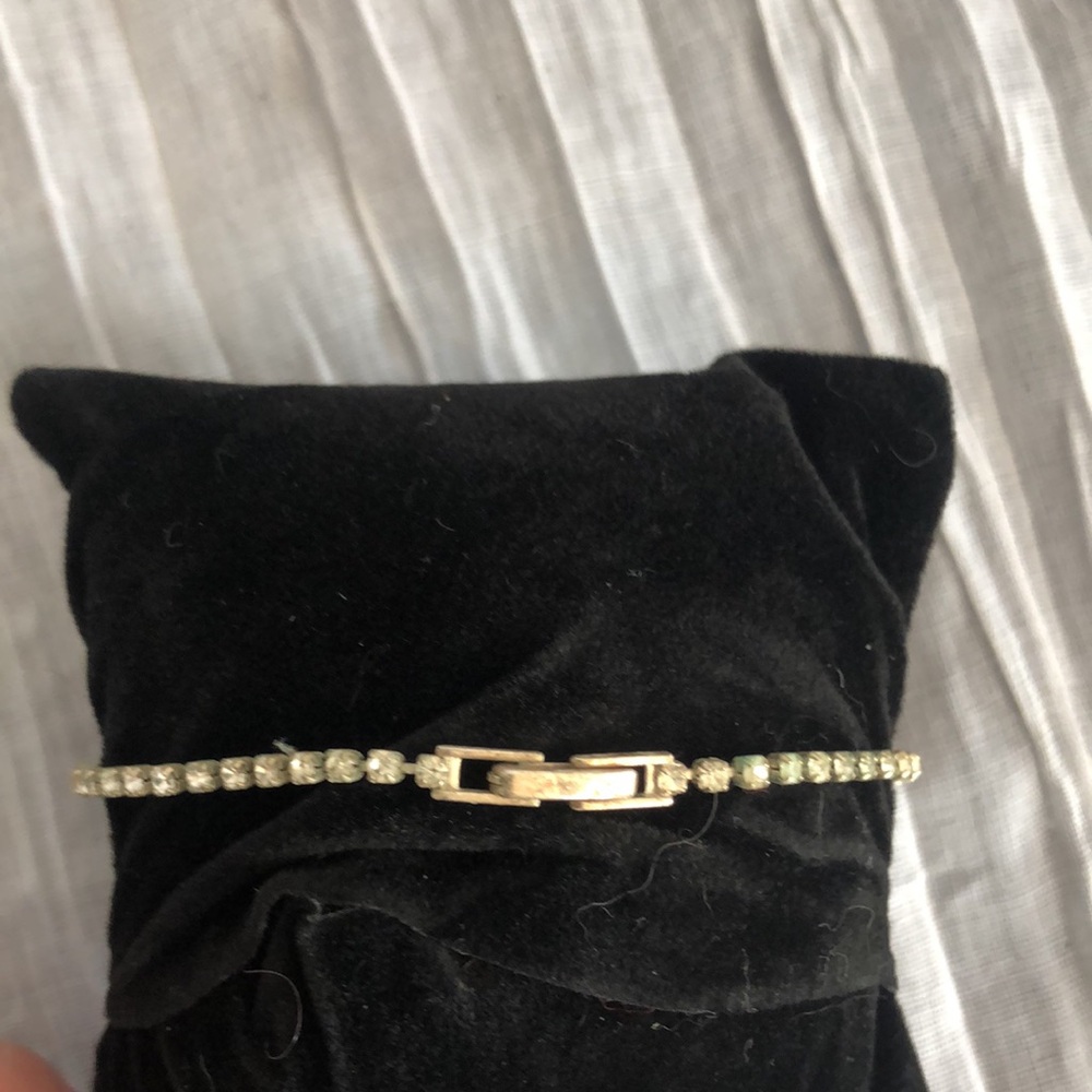 Gold braided & faux diamond studded bangle bracelets & thin delicate tennis - Picture 3 of 10